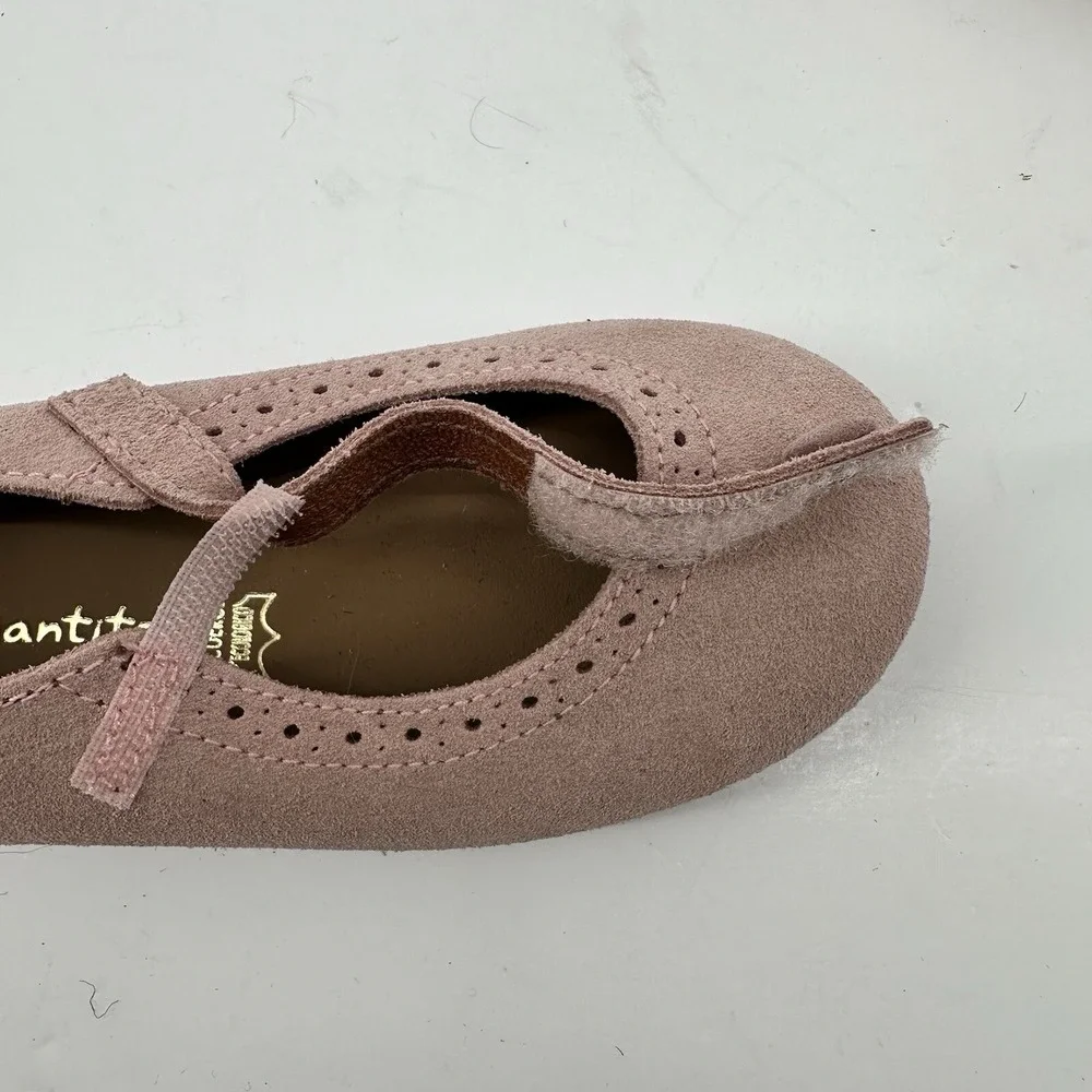 Elephantito Suede Leather Mary Jane Scalloped Edge‎ Pink Girls Size 7 US 24 EU
